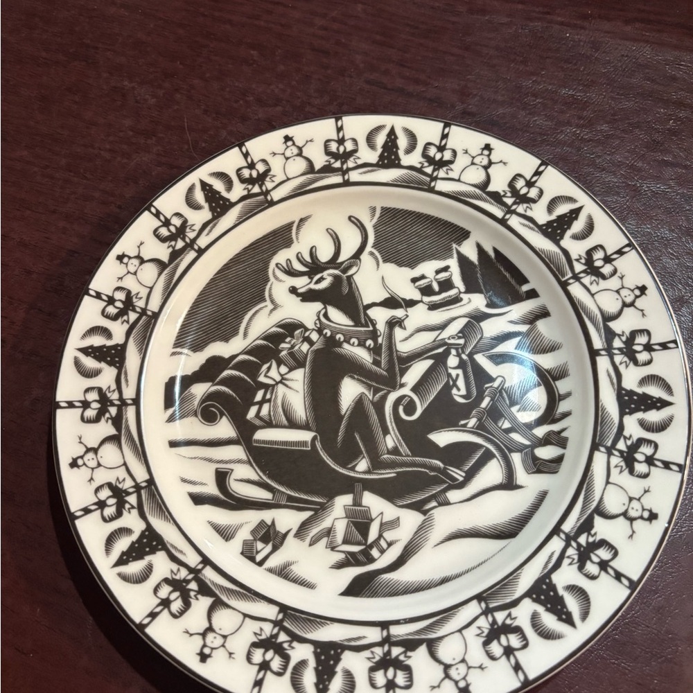 Christmas 222 Fifth Slice  of Life NWOT Bad Reindeer 8” plate
